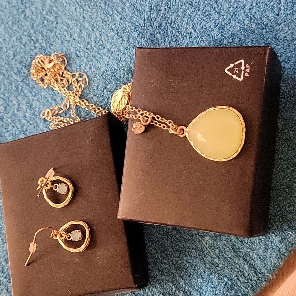 Sage green stone necklace and maching earrings